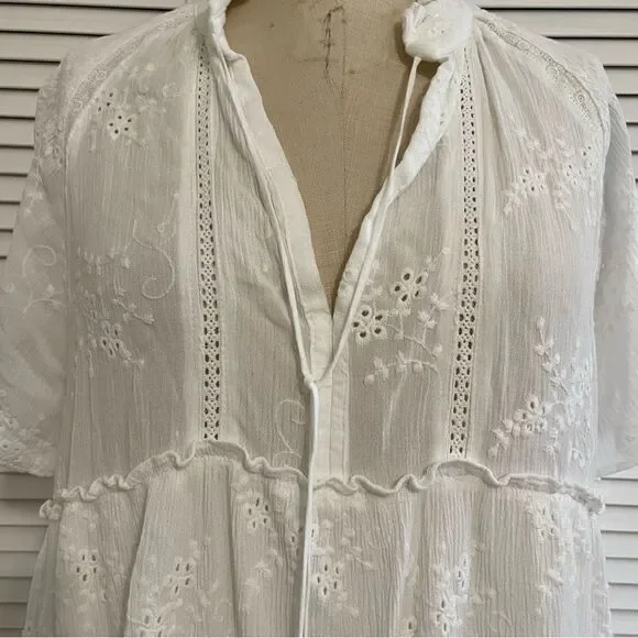 Olivaceous White Eyelet Tiered Short Dress/Tunic Sz-S - Picture 2 of 11